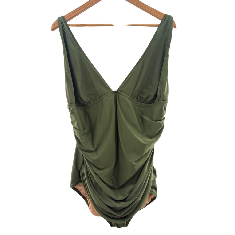 J. Crew Ruched Tummy V-Neck Swimsuit Cool Cypress Stretch Full Coverage Size 22 - Picture 2 of 14